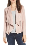 Blanknyc Drape Front Faux Suede Jacket In Pink Adobe
