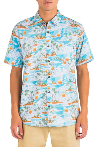 Hurley Organic Wedge Short Sleeve Button-up Shirt In Light Blue