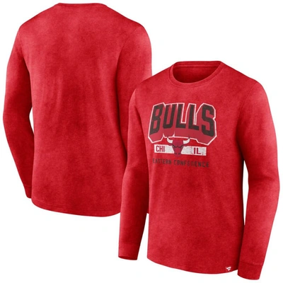 Fanatics Branded Heather Red Chicago Bulls Front Court Press Snow Wash Long Sleeve T-shirt