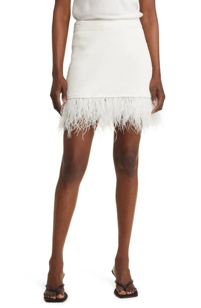 Frame Ostrich Feather Trim Knit Skirt In White