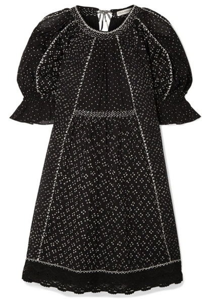 Ulla Johnson Feroz Crochet-trimmed Printed Cotton-gauze Mini Dress In Black