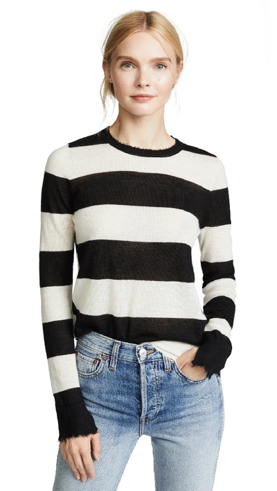Zadig & Voltaire Source Striped Cashmere Frayed Sweater, Black/white In Noir Blanc
