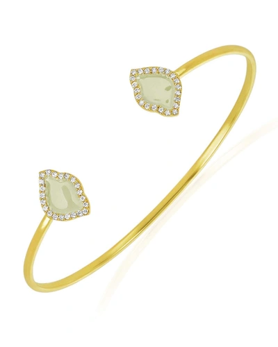 Legend Amrapali 18k Gold Nalika Lotus Cuff Bracelet W/ Diamonds & White Enamel, 0.374tcw