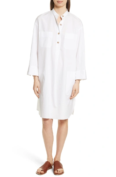 Vince Utility Cotton Long-sleeve Shirt Dress In Optic White