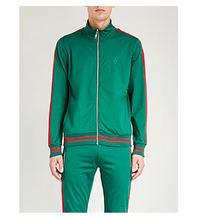 Criminal Damage Track Jacket In Green With Red Side Stripe - Green In Olive Red