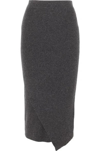 Allude Wrap-effect Ribbed Wool And Cashmere-blend Midi Skirt In Gray