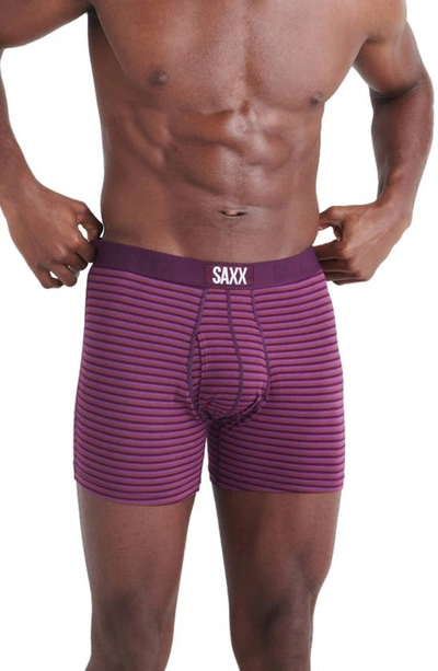 Saxx Ultra Super Soft Relaxed Fit Boxer Briefs In Micro Stripe- Plum