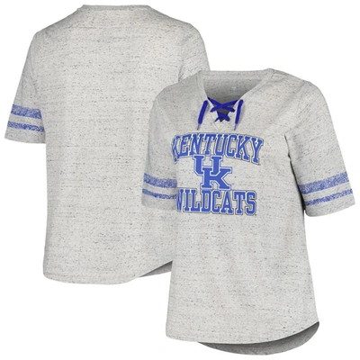 Profile Heather Gray Kentucky Wildcats Plus Size Striped Lace-up V-neck T-shirt