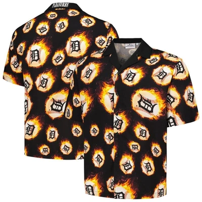 Pleasures Black Detroit Tigers Flame Fireball Button-up Shirt