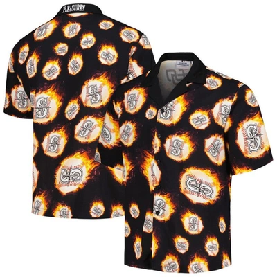 Pleasures Black Seattle Mariners Flame Fireball Button-up Shirt