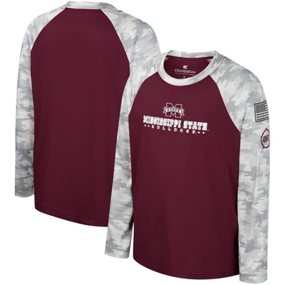 Colosseum Kids' Youth  Maroon/camo Mississippi State Bulldogs Oht Military Appreciation Dark Star Raglan Lo In Maroon,camo