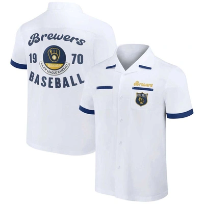 Darius Rucker Collection By Fanatics White Milwaukee Brewers Bowling Button-up Shirt