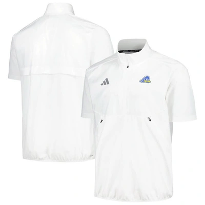 Adidas Originals Adidas White Delaware Fightin' Blue Hens Sideline Aeroready Raglan Short Sleeve Quarter-zip Jacket