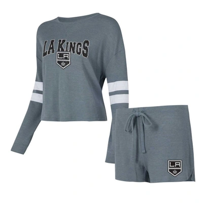 Concepts Sport Charcoal Los Angeles Kings Meadow Long Sleeve T-shirt & Shorts Sleep Set In Gray