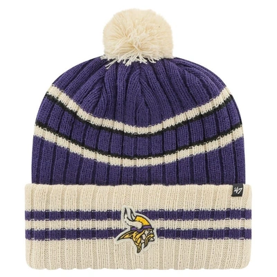 47 '  Purple/cream Minnesota Vikings  No Huddle Cuffed Knit Hat With Pom