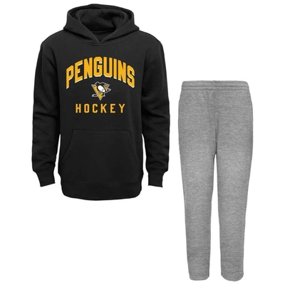 Outerstuff Kids' Toddler Black/heather Gray Pittsburgh Penguins Play By Play Pullover Hoodie & Pants Set