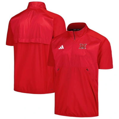 Adidas Originals Adidas Red Miami University Redhawks Sideline Aeroready Raglan Short Sleeve Quarter-zip Jacket