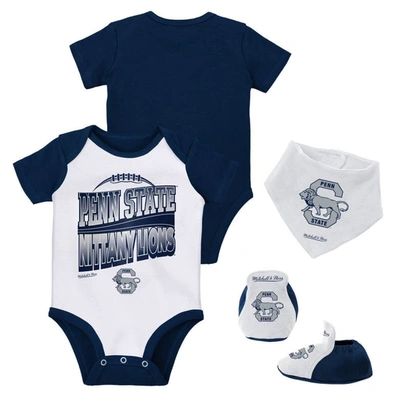 Mitchell & Ness Babies' Infant  Navy/white Penn State Nittany Lions 3-pack Bodysuit, Bib And Bootie Set