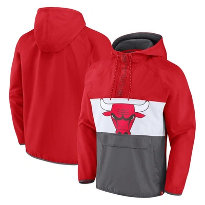 Fanatics Branded  Red/gray Chicago Bulls Anorak Flagrant Foul Color-block Raglan Hoodie Half-zip Jac In Red,gray