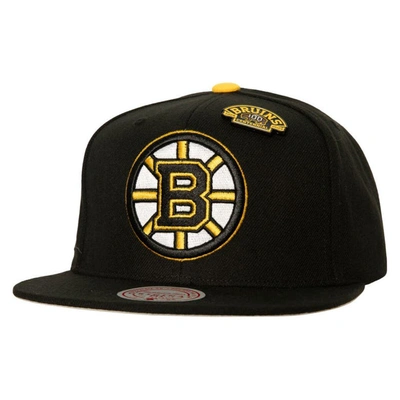 Mitchell & Ness Men's  Black, Boston Bruins 100th Anniversary Collection Snapback Hat