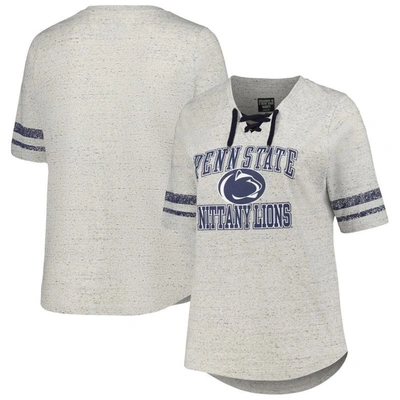 Profile Heather Gray Penn State Nittany Lions Plus Size Striped Lace-up V-neck T-shirt