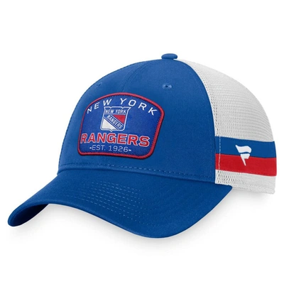 Fanatics Branded Blue/white New York Rangers Fundamental Striped Trucker Adjustable Hat In Blue,white