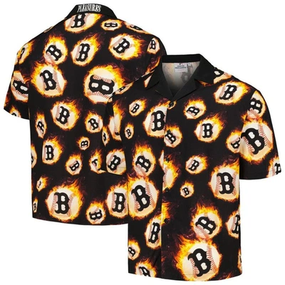 Pleasures Black Boston Red Sox Flame Fireball Button-up Shirt