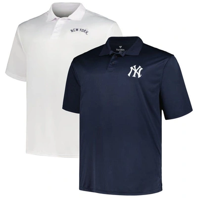 Profile Men's  Navy, White New York Yankees Big And Tall Two-pack Solid Polo Shirt Set In Navy,white