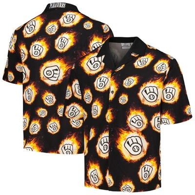 Pleasures Black Milwaukee Brewers Flame Fireball Button-up Shirt