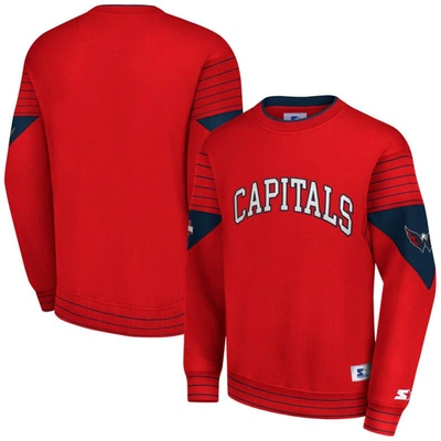 Starter Red Washington Capitals Faceoff Pullover Sweatshirt