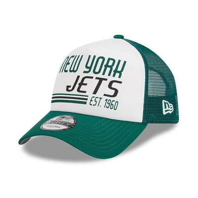 New Era Men's  White, Green New York Jets Stacked A-frame Trucker 9forty Adjustable Hat In White,green