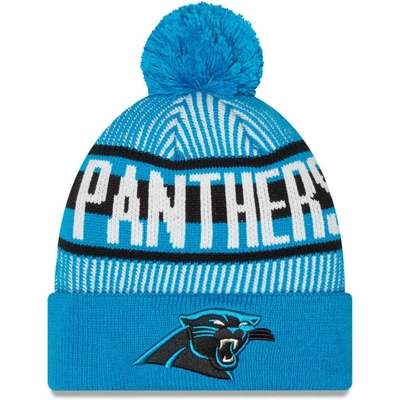 New Era Blue Carolina Panthers Striped Cuffed Knit Hat With Pom