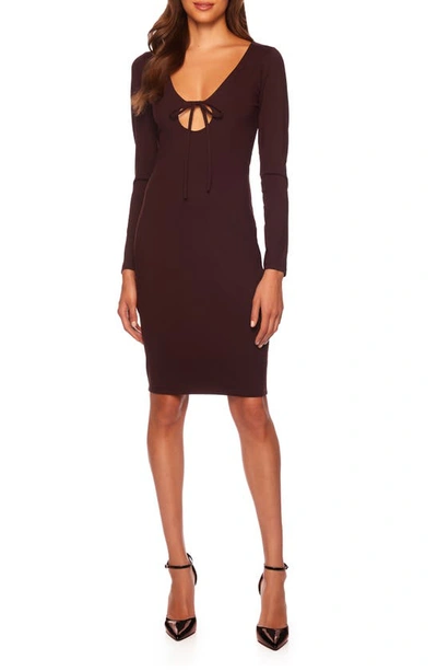 Susana Monaco Tie Cutout Long Sleeve Dress In Cabernet