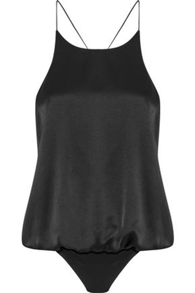 Alix Woman Cornelia Silk-satin And Stretch-jersey Bodysuit Black