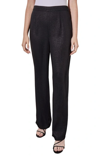 Ming Wang Novelty Metallic Shimmer Straight Leg Trousers In Black/ Silver