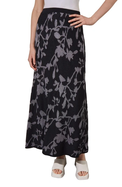 Ming Wang Floral Jacquard Maxi Skirt In Black/ White