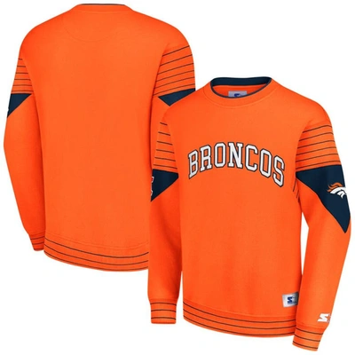 Starter Orange Denver Broncos Face-off Pullover Sweatshirt