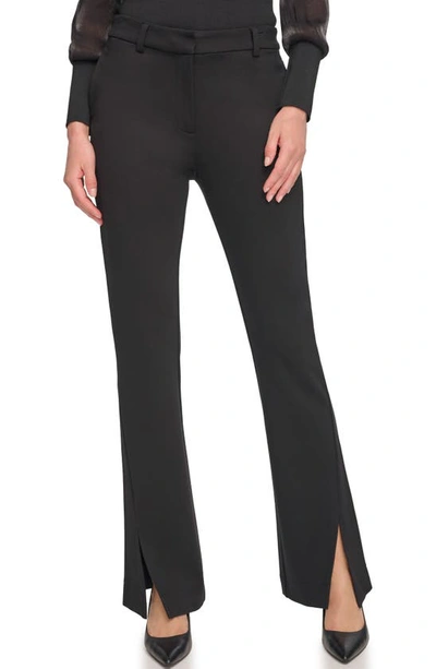 Dkny Split Hem Flare Leg Ponte Trousers In Black