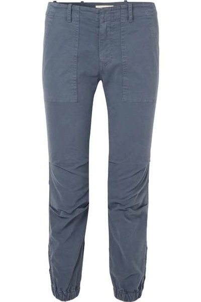 Nili Lotan Cropped Stretch-cotton Twill Pants In Storm Blue