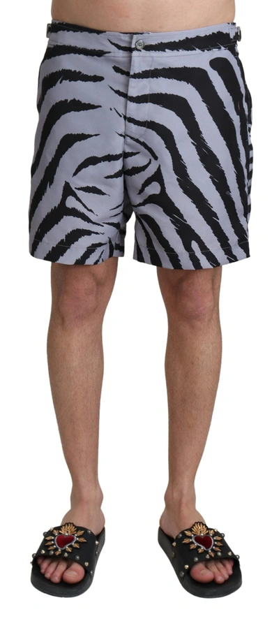 Dolce & Gabbana Elegant Gray Zebra Print Swim Men's Trunks