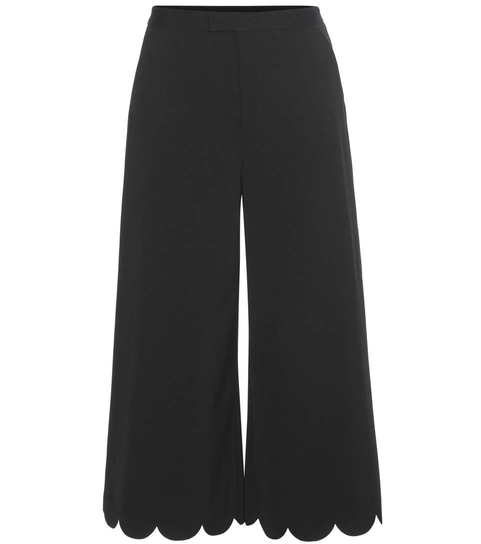 Red Valentino Cropped Scalloped Stretch-piqué Wide-leg Pants | ModeSens