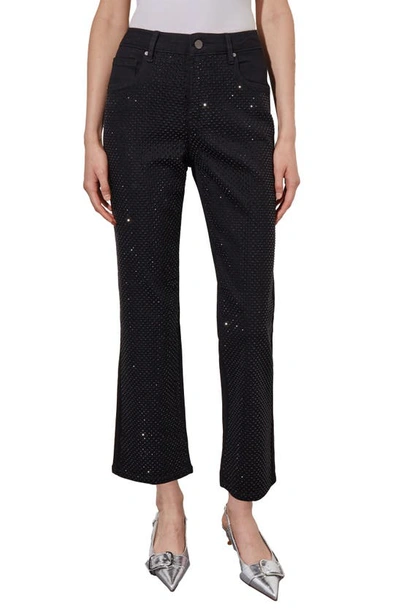 Ming Wang Crystal Front Flared Ankle Jeans In Black