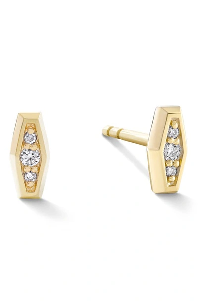 Cast Coffin Diamond Stud Earrings In 14k Yellow Gold