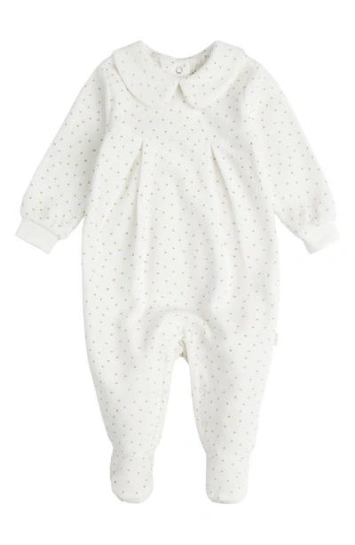 Firsts By Petit Lem Babies' Gold Dot Velour Footie In Owh Off White