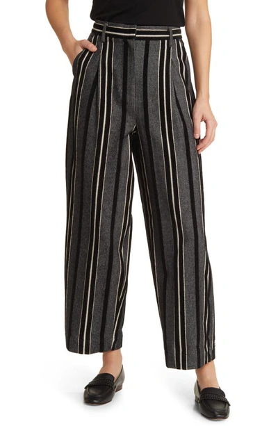 Masai Copenhagen Piedad Stripe Wide Leg Crop Cotton Pants In Black