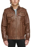 Levi's® Faux Leather Faux Shearling Lined Aviator Bomber Jacket In Saddle