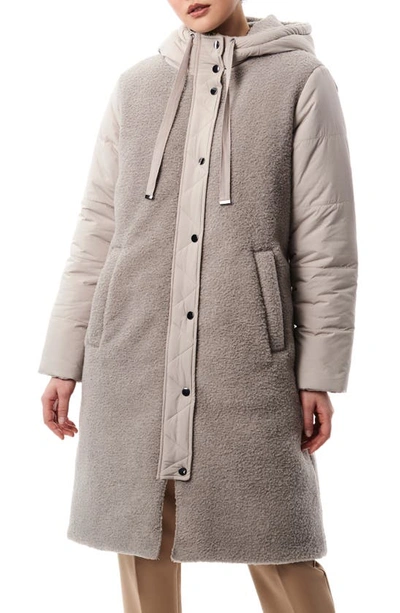 Bernardo Mix Media Hooded Faux Fur Jacket In Ash/ Shadow
