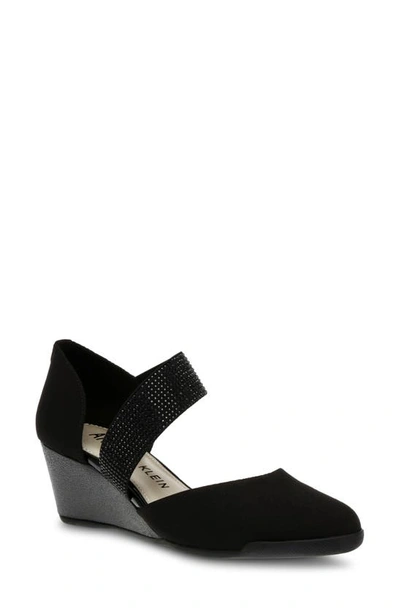 Anne Klein Trallie Wedge Pump In Black Ms W/ Stones