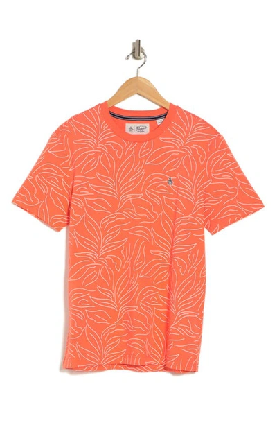 Original Penguin Tonal Leaf Print Cotton T-shirt In Camella