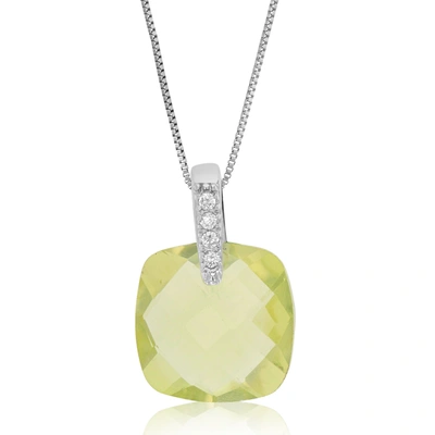 Vir Jewels 9 Cttw Pendant Necklace, Lemon Quartz Cushion Cut Pendant Necklace For Women In .925 Sterling Silver In Green